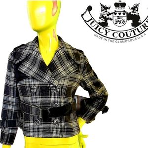 Vintage Juicy Couture Y2K Black Grey Tweed Crop Pea Size 4